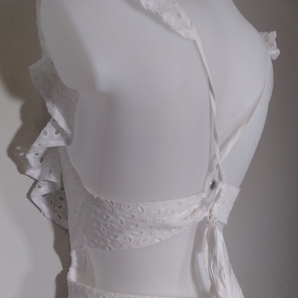 Super Cute Unique Cut Out Romper. Lace up Back,Square Neck Ruffle,Lined with Zip - Picture 7 of 14